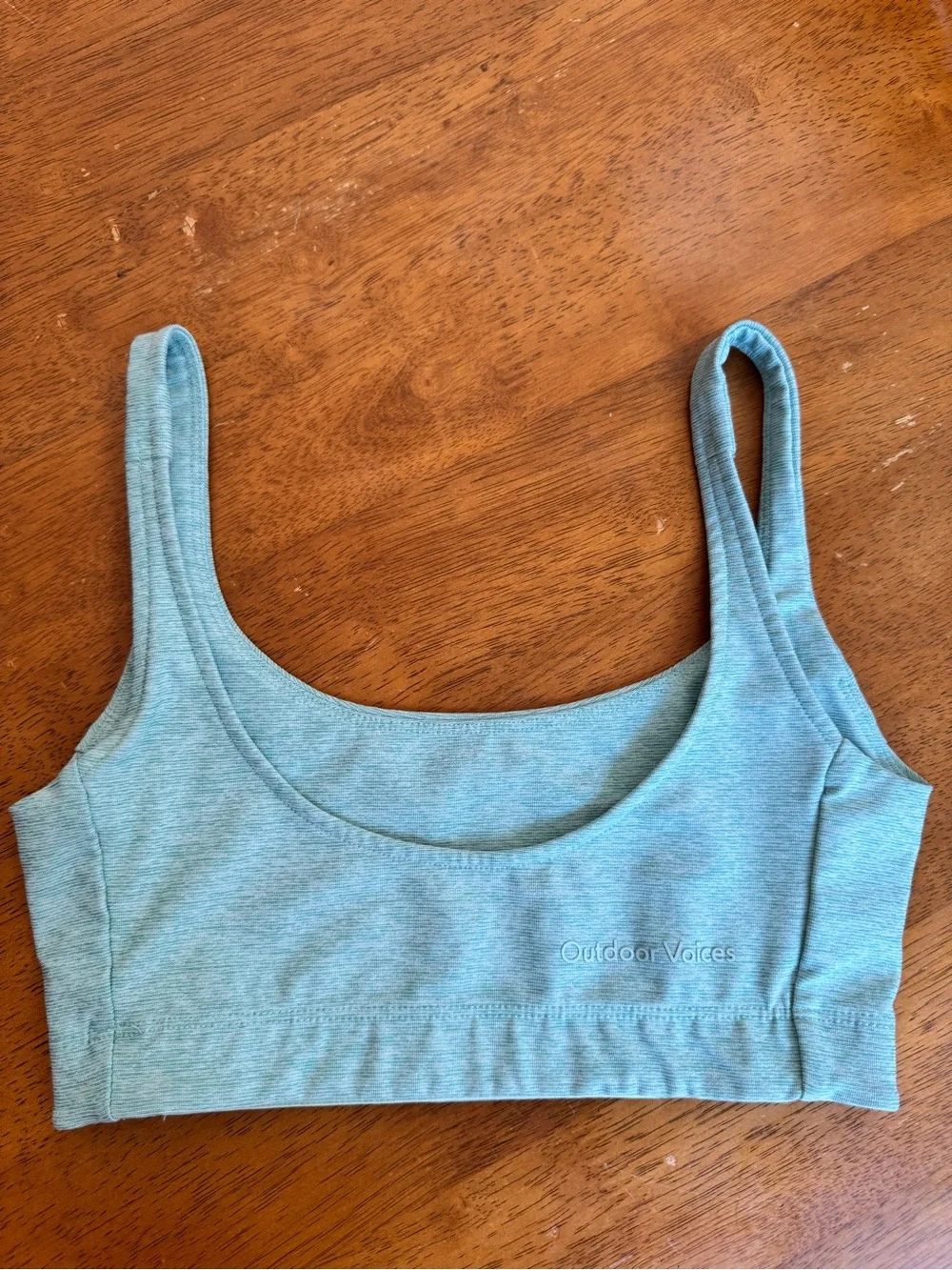 Outdoor Voices Sports Bra XS Teal Blue Logo Band Scoop Neck Workout Yoga